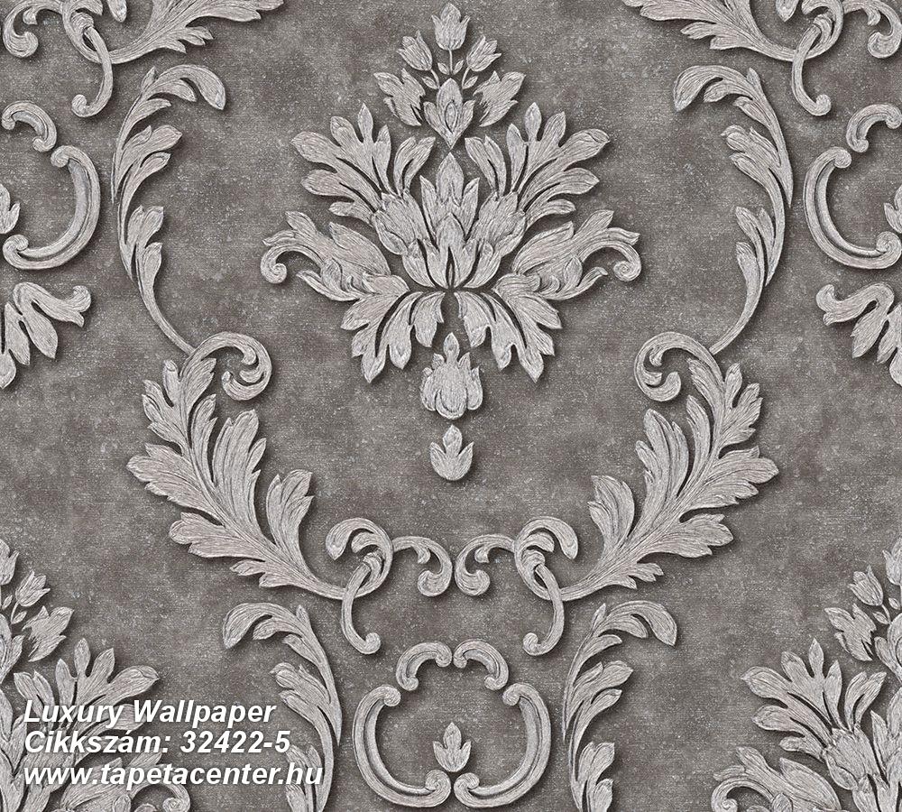 Barokk-klasszikus,fémhatású - indusztriális,különleges felületű,barna,ezüst,szürke,súrolható,vlies tapéta 